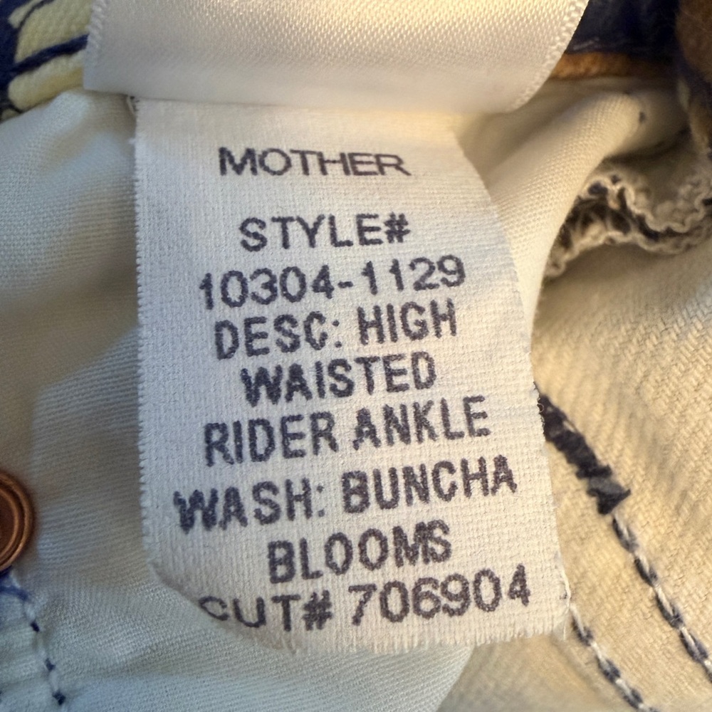 MOTHER Size 28 Rider High Waist Ankle Straight Leg Jean Buncha Blooms Blue Brown - Picture 8 of 14